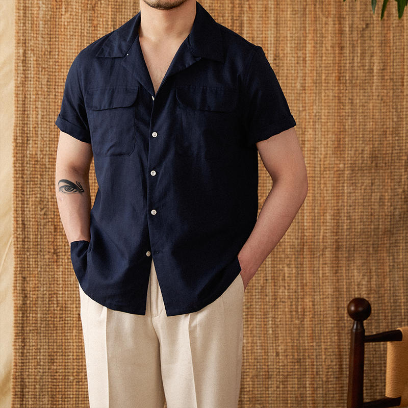 Classic Cuban Collar Linen Blend Shirt