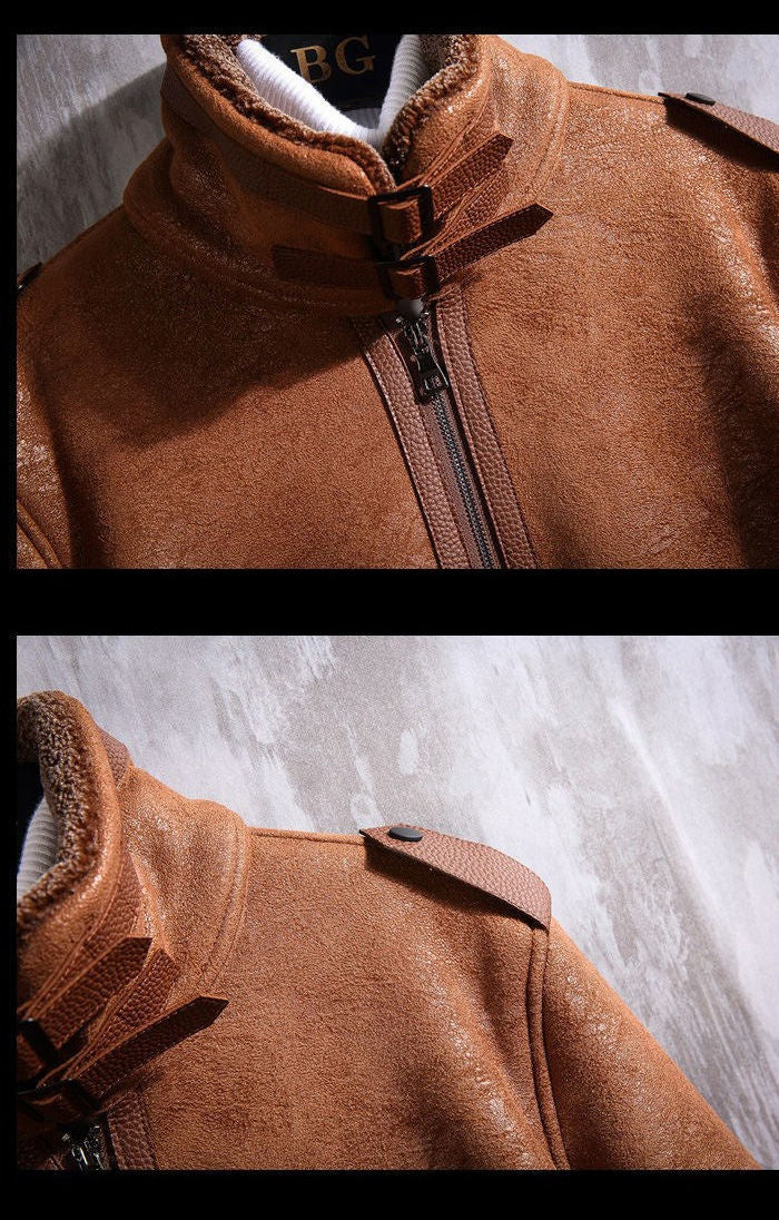 Rugged Luxe Sherpa-Lined Leather Jacket