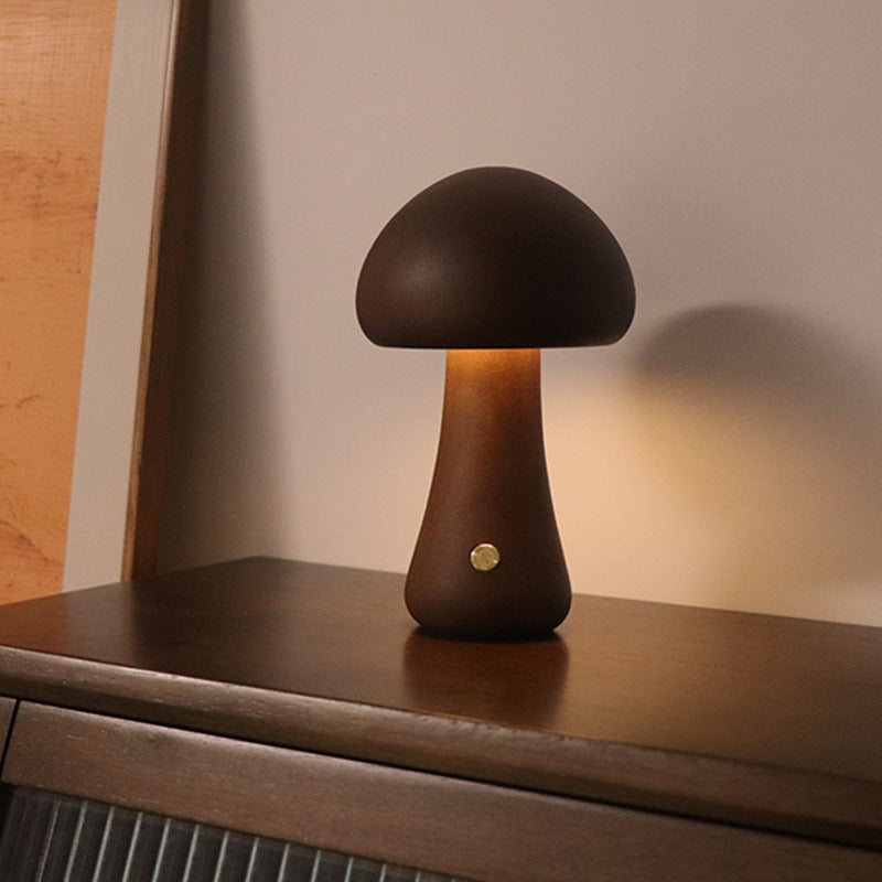 CozyGlow Wooden Mushroom Lamp