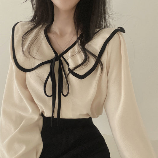 Chic Ribbon Lapel Blouse