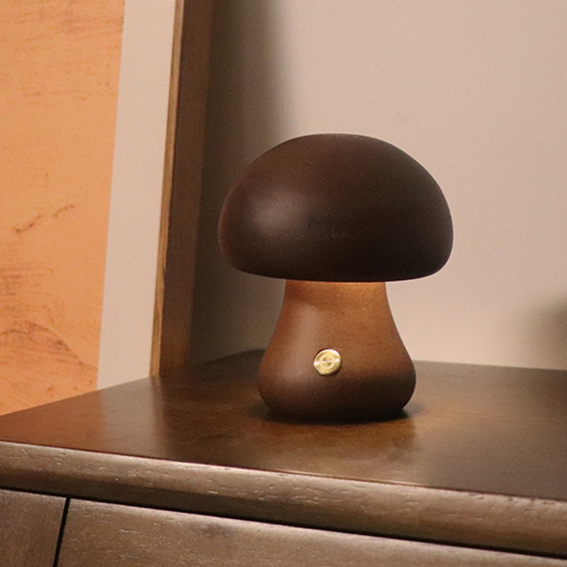 CozyGlow Wooden Mushroom Lamp