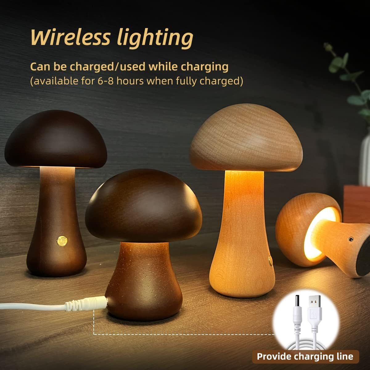 CozyGlow Wooden Mushroom Lamp