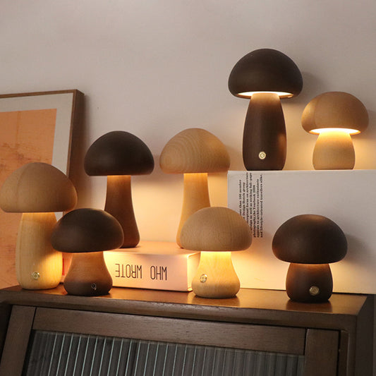 CozyGlow Wooden Mushroom Lamp