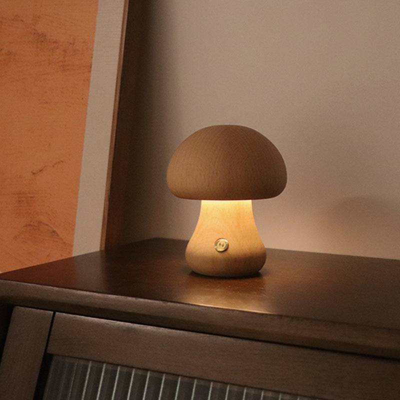 CozyGlow Wooden Mushroom Lamp