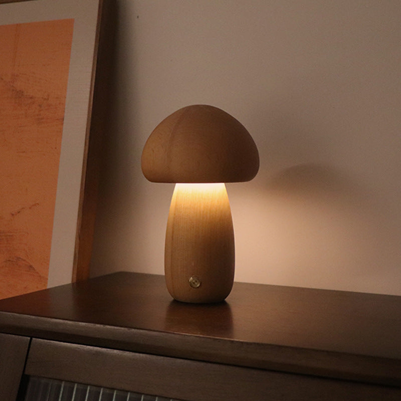 CozyGlow Wooden Mushroom Lamp