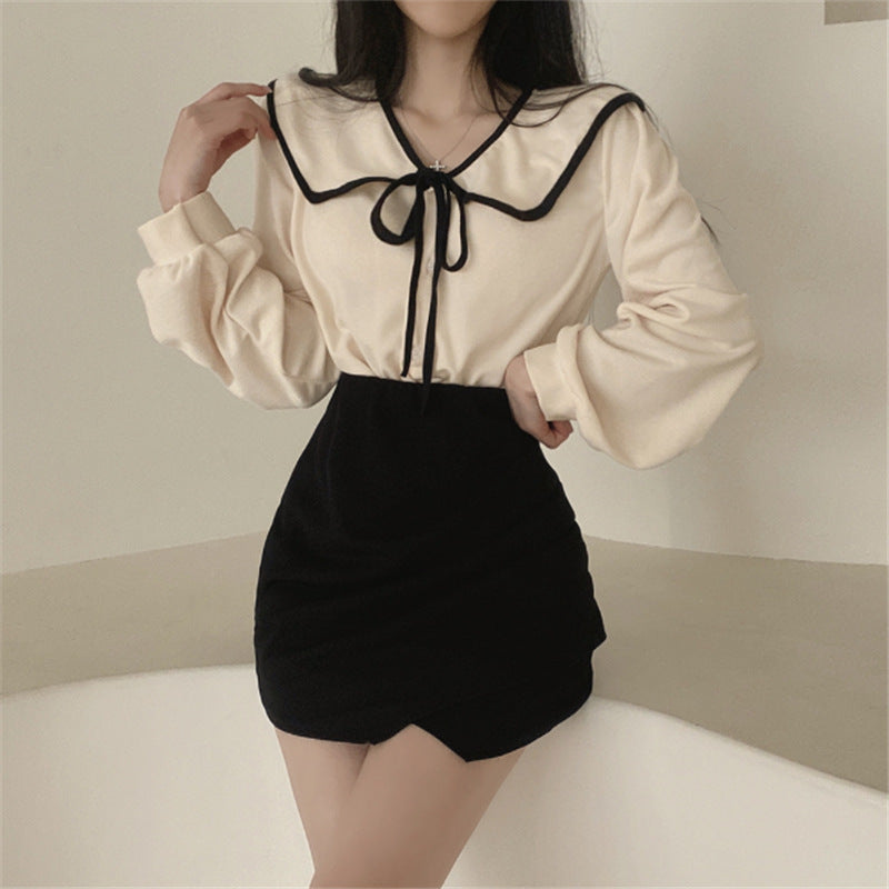 Chic Ribbon Lapel Blouse