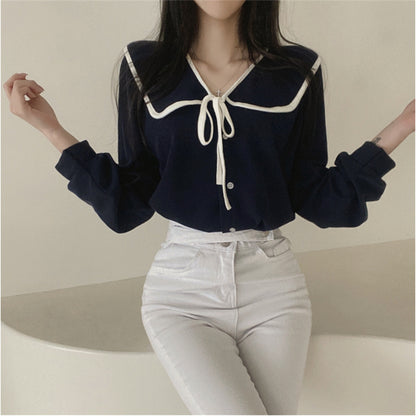 Chic Ribbon Lapel Blouse