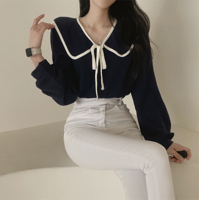 Chic Ribbon Lapel Blouse
