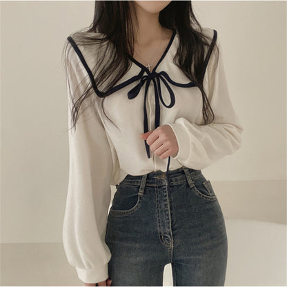 Chic Ribbon Lapel Blouse
