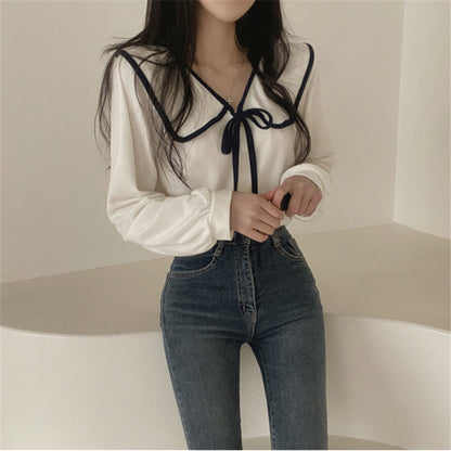 Chic Ribbon Lapel Blouse
