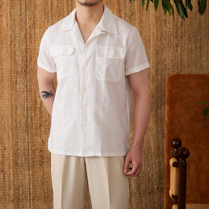 Classic Cuban Collar Linen Blend Shirt