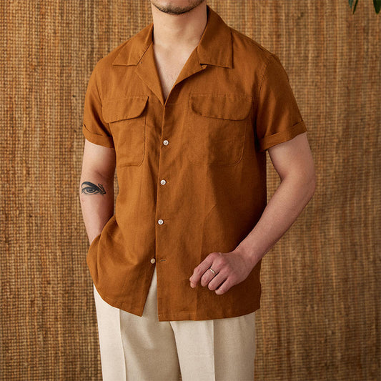 Classic Cuban Collar Linen Blend Shirt