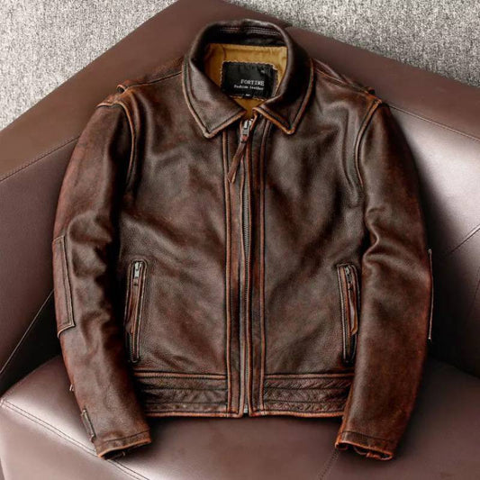Classic Distressed Leather Moto Jacket
