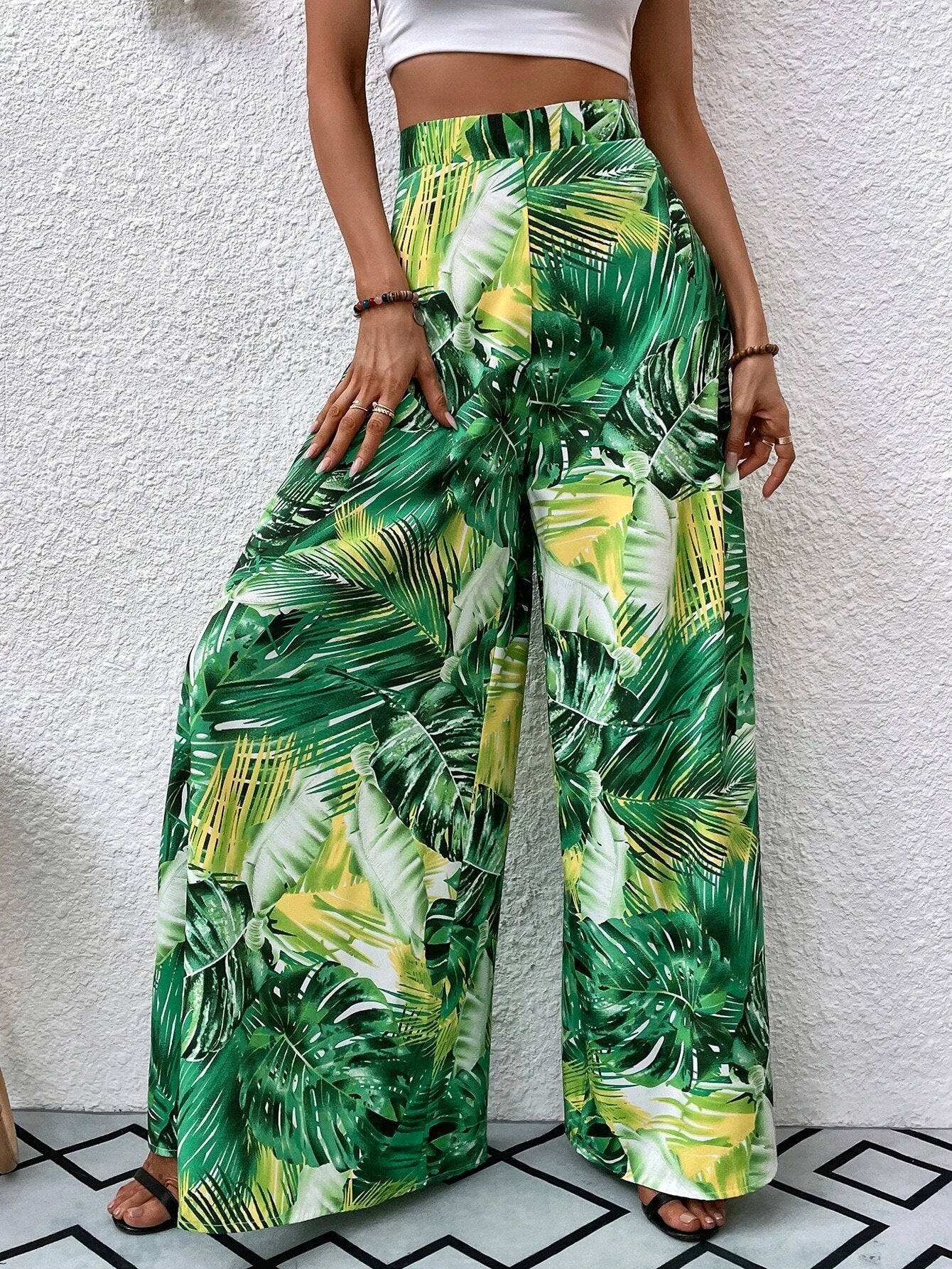 Tropical Elegance Wide-Leg Summer Pants