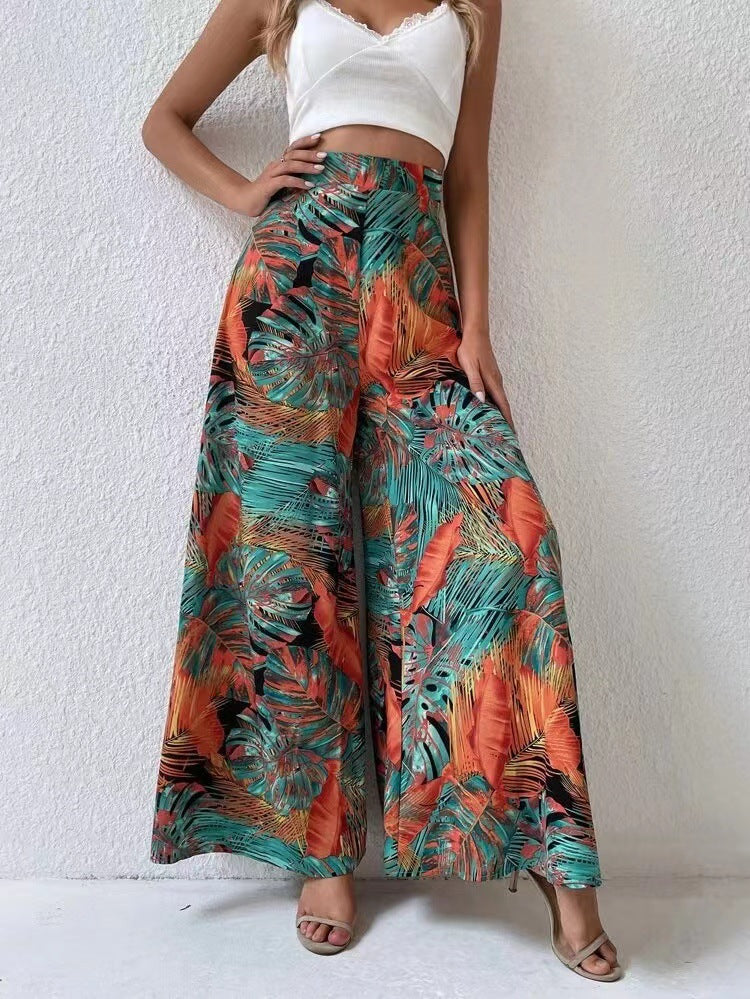 Tropical Elegance Wide-Leg Summer Pants