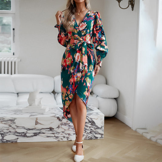 Sophisticated Petals V-Neck Dress