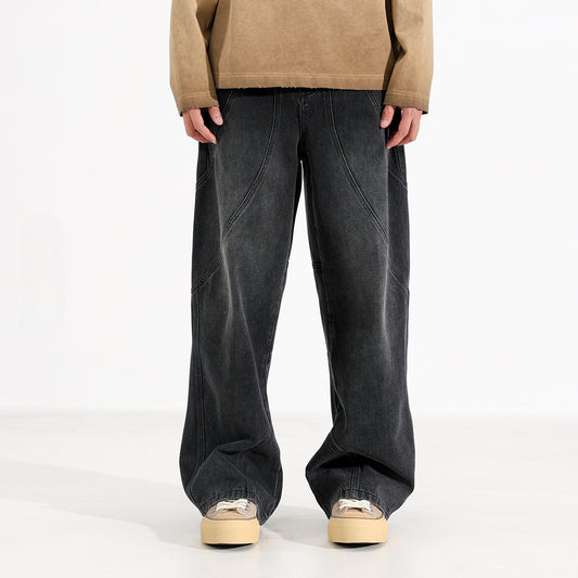 Washed Slate Straight-Leg Denim Pants