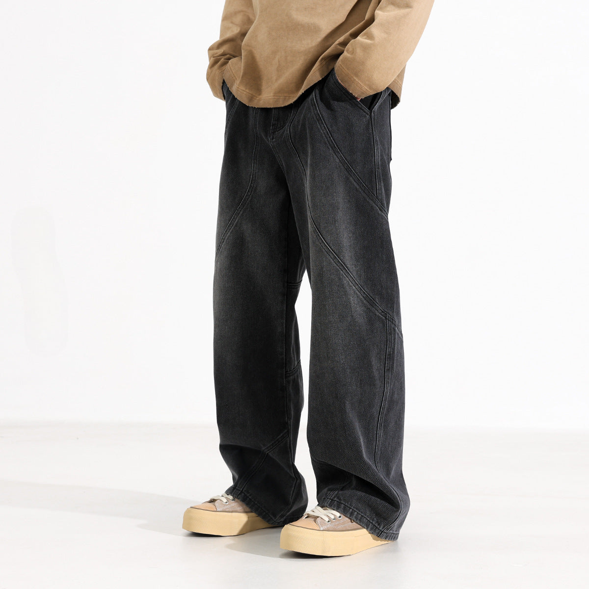 Washed Slate Straight-Leg Denim Pants
