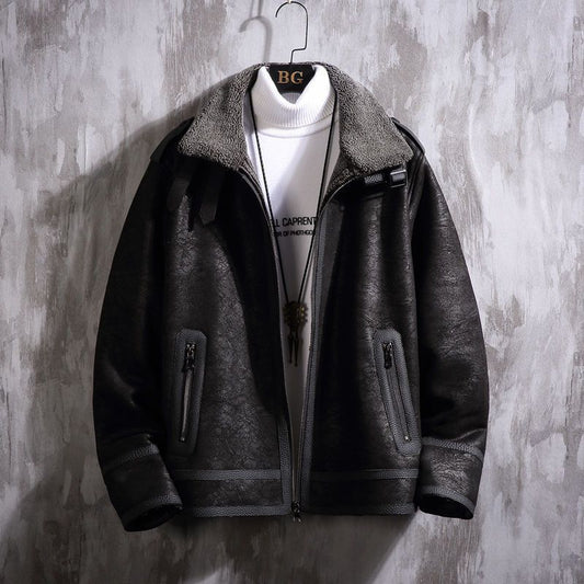 Rugged Luxe Sherpa-Lined Leather Jacket