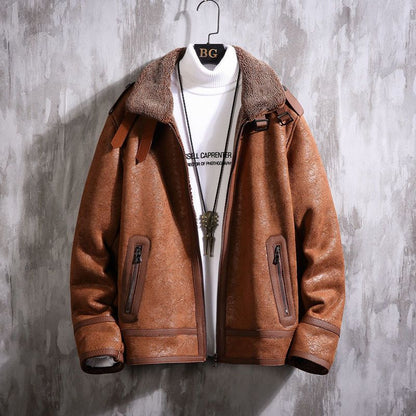 Rugged Luxe Sherpa-Lined Leather Jacket