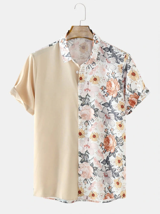 Two-Tone Floral Print Shirt