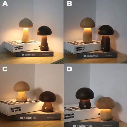 CozyGlow Wooden Mushroom Lamp