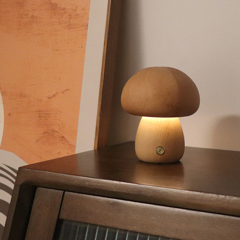 CozyGlow Wooden Mushroom Lamp