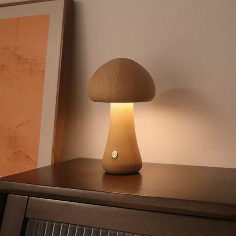 CozyGlow Wooden Mushroom Lamp